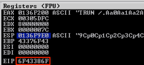 Using a unique string pattern to identify the buffer offset in the VulnServer program