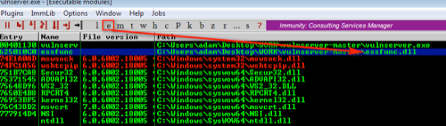 Loading the essfunc.dll library in Immunity Debugger