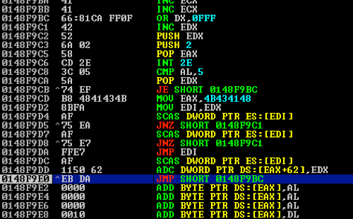 Stepping through to the Short JMP Instruction