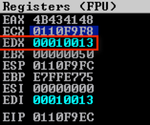 Incrementing the EDX register