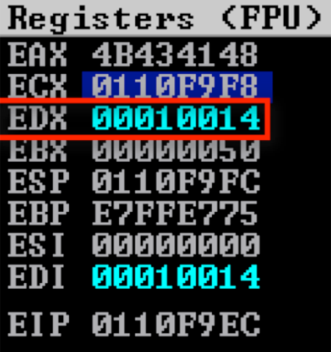 Incrementing the EDX register
