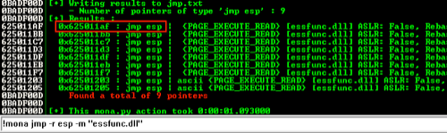 Finding a JMP ESP Instruction with Mona