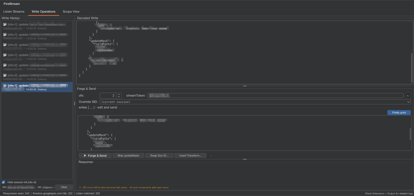 FireStream Write Operations & Forge tabs