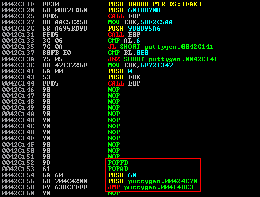 Reinserting the original entry point instructions and adding a JMP back to the original execution flow